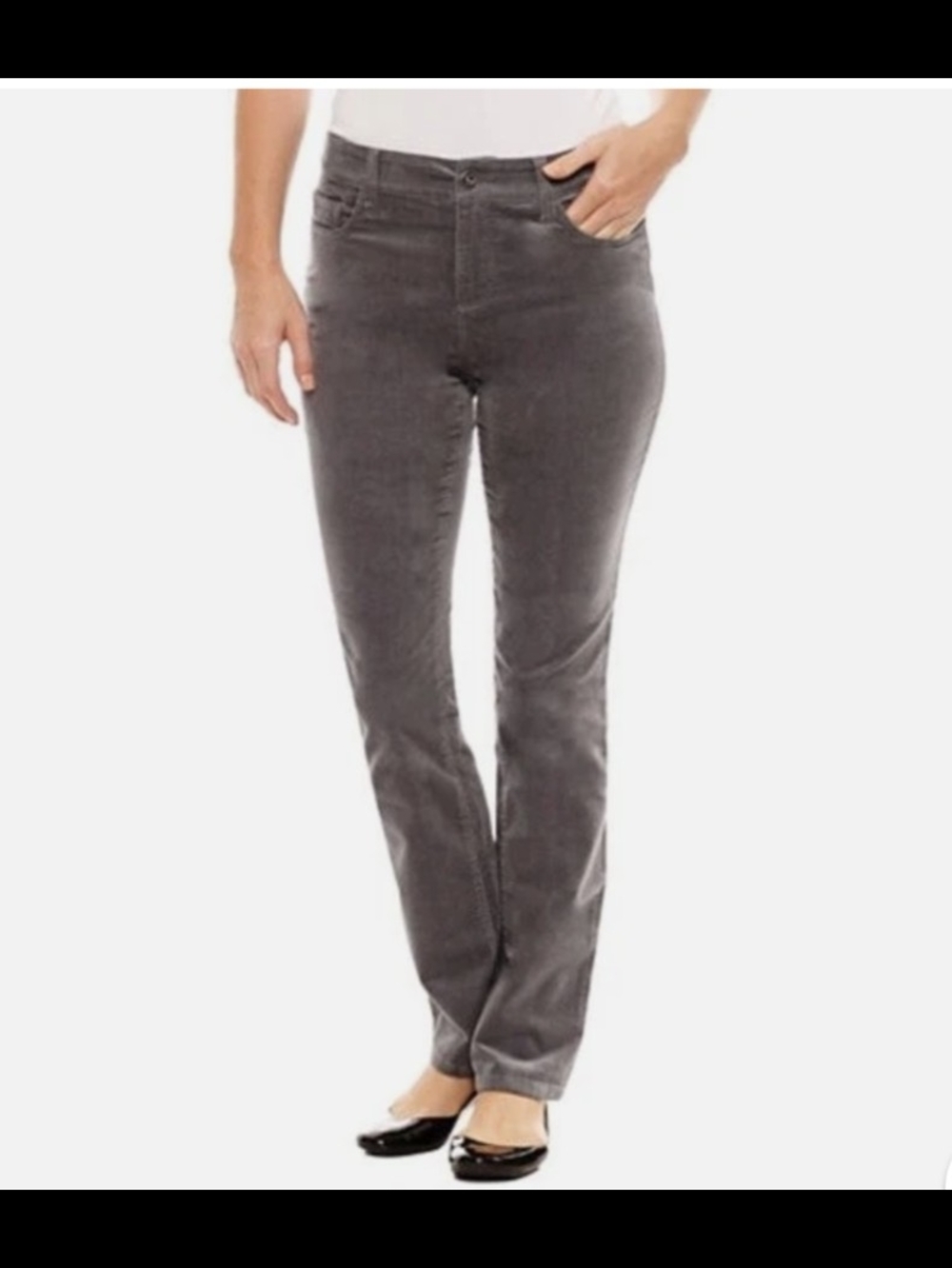 St John's Bay Corduroy 90s Slim Straight Pant in Charcoal Gray